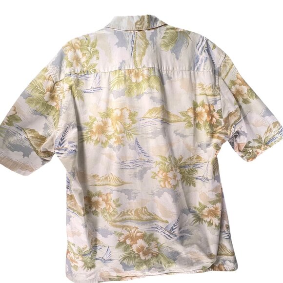 Vtg Pierre Cardin Mens Hawaiian Button Up Shirt L Cotton Floral Sailboat Tropics - Picture 3 of 10